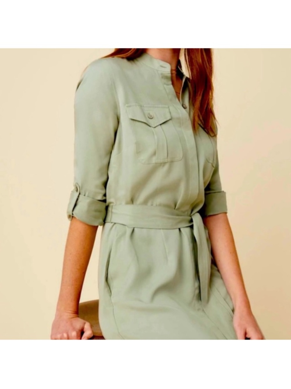UNTUCKit Light Sage Vanessa Utility Shirt Dress w/ Pockets Size 12
MSRP $120.00